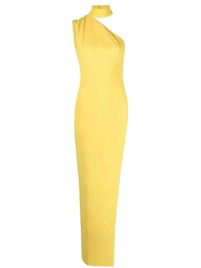 Shop Monot One Shoulder Dress With Side Slit In Yellow &amp; Orange
