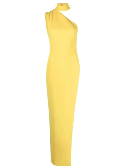 Monot Cutout One-shoulder Thigh-slit Column Gown In Yellow &amp; Orange