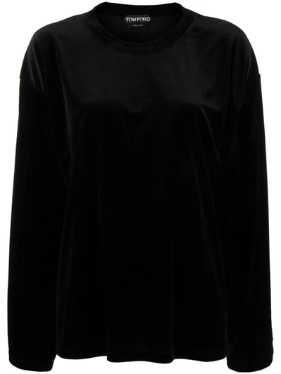 Shop Tom Ford Velvet Crewneck Sweatshirt In Black