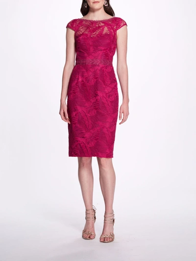 Shop Marchesa Notte Boat Neck Fauna Cocktail Dress In Pink