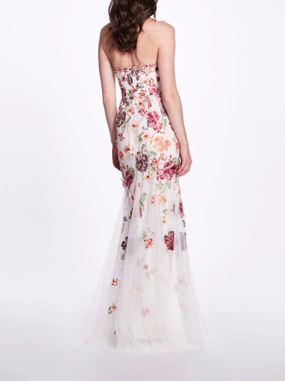 Shop Marchesa Notte Sleeveless Embroidered Tulle Gown In Multi