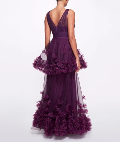 Shop Marchesa Notte Textured Tiered Gown In Purple