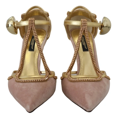 Shop Dolce & Gabbana Crystal T-strap Heels Pumps Women's Shoes In Pink