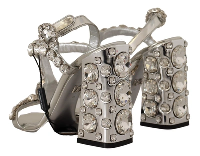 Shop Dolce & Gabbana Crystals Strap Buckle High Heel Women's Sandals In Silver
