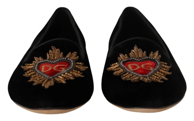 Shop Dolce & Gabbana Dg Sac Heart Patch Slip On Flat Women's Shoes In Black