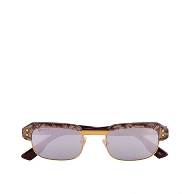 Shop Gucci Logo Rectangular Sunglasses In Gold