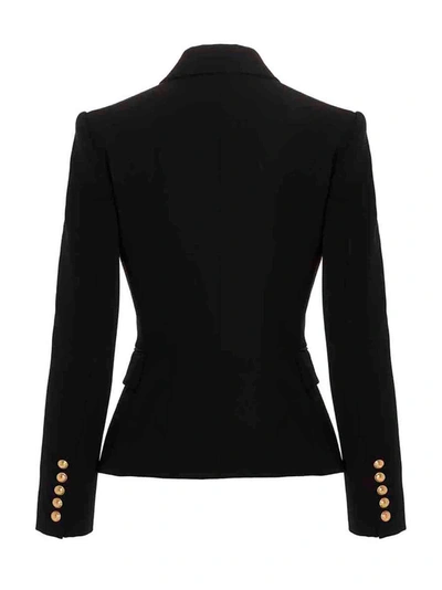 Balmain Black Double-breasted Jacket With Branded Buttons And Asymmetric Cut In Wool Woman