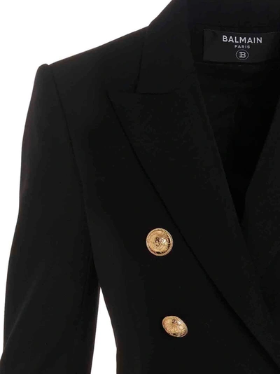 Balmain Black Double-breasted Jacket With Branded Buttons And Asymmetric Cut In Wool Woman