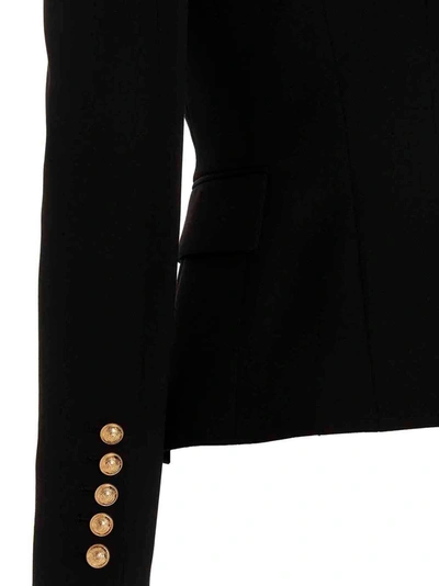 Balmain Black Double-breasted Jacket With Branded Buttons And Asymmetric Cut In Wool Woman