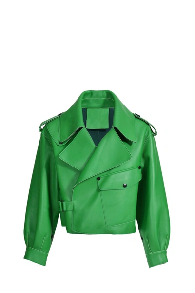Shop Wanan Touch Ilaria Jacket In Green Lambskin Leather