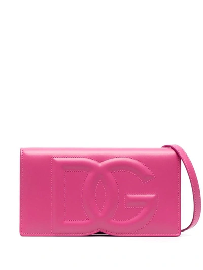 Shop Dolce & Gabbana Smooth Calfskin Phone Bag In Pink &amp; Purple