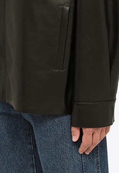 Shop Loewe Anagram Leather Overshirt In Black