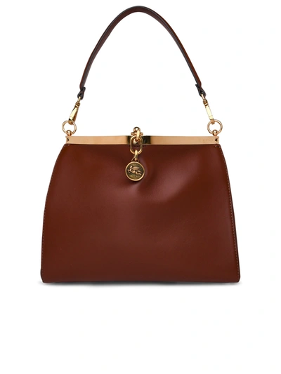 Shop Etro Woman  Vela Large Bag In Brown Leather
