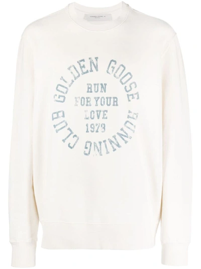 Shop Golden Goose Logo-print Cotton Sweatshirt In Heritage White/spring Lake