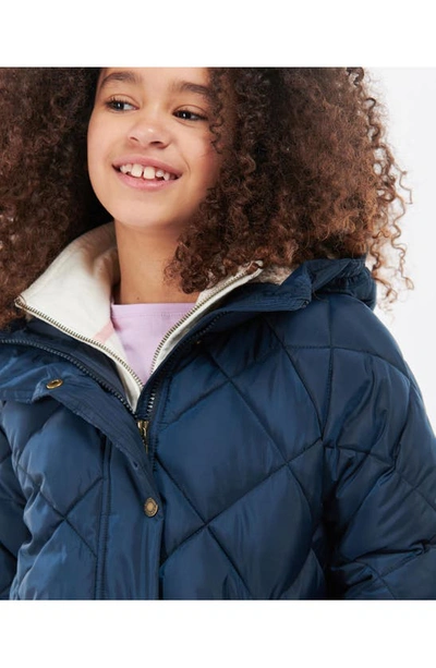 Shop Barbour Kids' Sandyford Quilted Jacket With Faux Fur Lined Hood In Navy