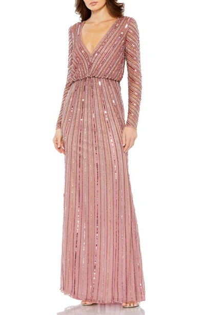 Shop Mac Duggal Sequin Long Sleeve Column Gown In Rosewood