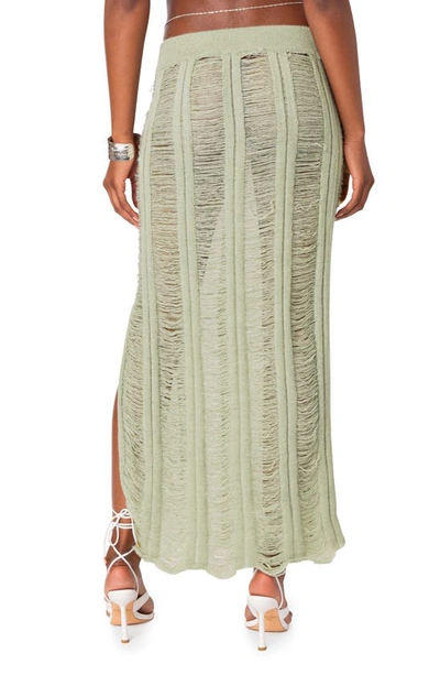 Edikted Women's Ophelia Distressed Knit Maxi Skirt In Olive