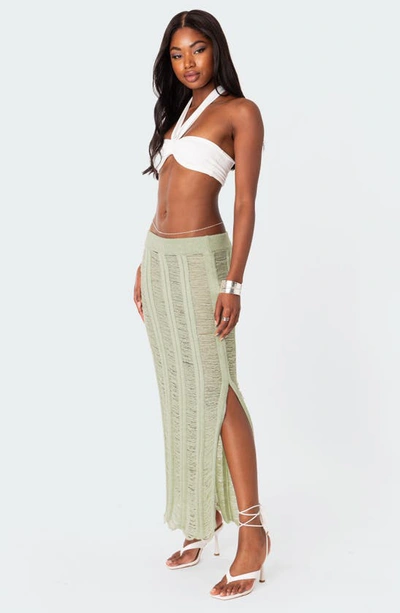 Edikted Women's Ophelia Distressed Knit Maxi Skirt In Olive
