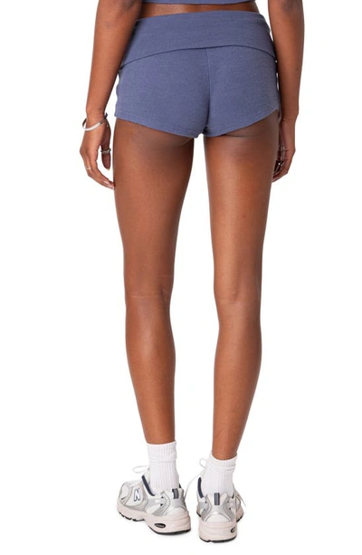 Edikted Lizzy Foldover Waffle Knit Shorts In Navy
