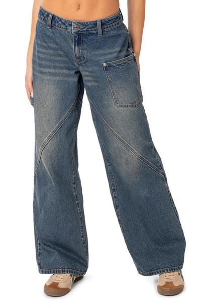 Shop Edikted Serena Low Rise Wide Leg Carpenter Jeans In Blue