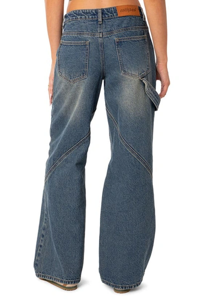 Shop Edikted Serena Low Rise Wide Leg Carpenter Jeans In Blue