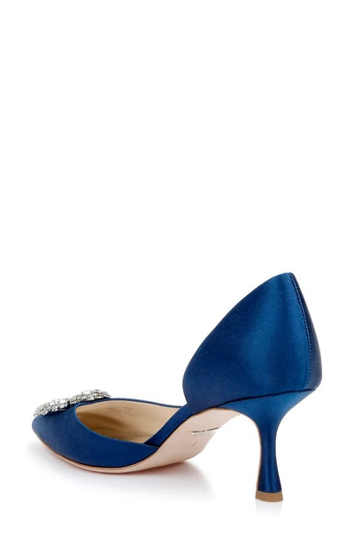 Shop Badgley Mischka Fabia Embellished Pointed Toe Pump In Navy Satin