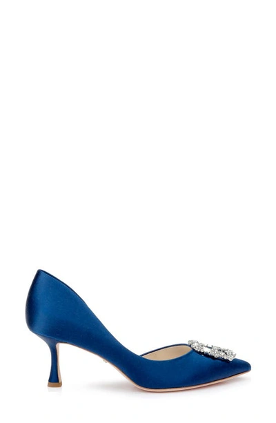 Shop Badgley Mischka Fabia Embellished Pointed Toe Pump In Navy Satin