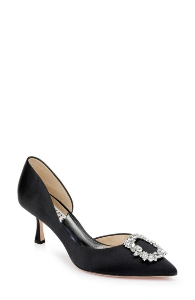 Shop Badgley Mischka Fabia Embellished Pointed Toe Pump In Black Satin