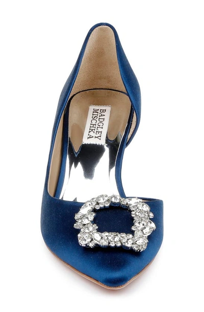 Shop Badgley Mischka Fabia Embellished Pointed Toe Pump In Navy Satin