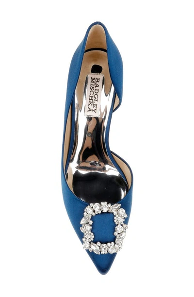 Shop Badgley Mischka Fabia Embellished Pointed Toe Pump In Navy Satin