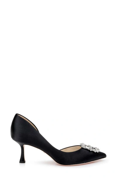 Shop Badgley Mischka Fabia Embellished Pointed Toe Pump In Black Satin