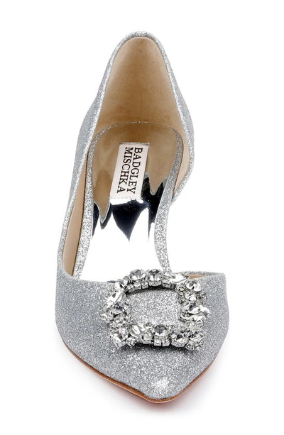 Shop Badgley Mischka Fabia Embellished Pointed Toe Pump In Silver Textile