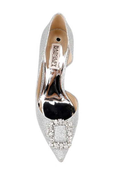 Shop Badgley Mischka Fabia Embellished Pointed Toe Pump In Silver Textile