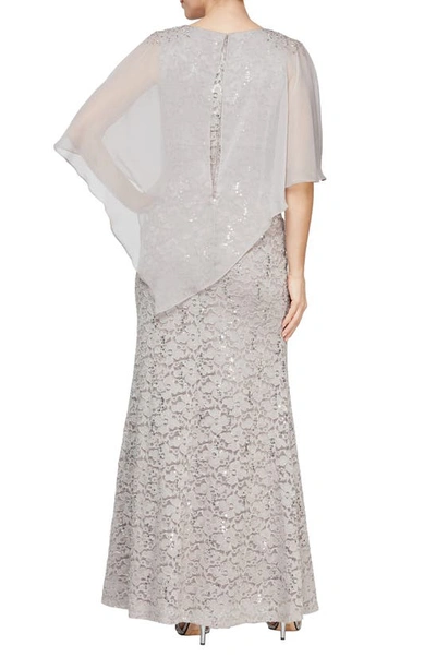 Sl Fashions Beaded Lace & Chiffon Capelet Gown In Buff