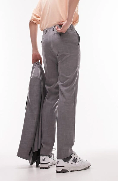 Shop Topman Slim Fit Stretch Flat Front Suit Pants In Grey