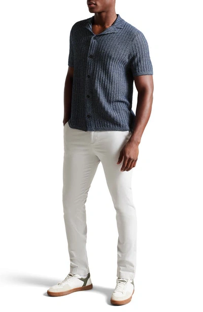 Shop Ted Baker Proof Rib Short Sleeve Button-up Knit Shirt In Navy