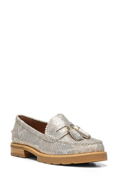 Shop Donald Pliner Lenny Tassel Snake Embossed Loafer In Pale Gold