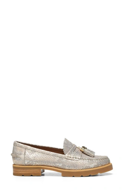 Shop Donald Pliner Lenny Tassel Snake Embossed Loafer In Pale Gold