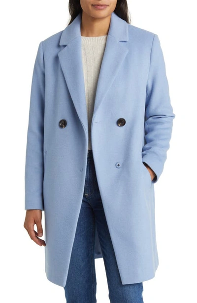 Sam Edelman Double Breasted Wool Blend Coat In Sky Blue