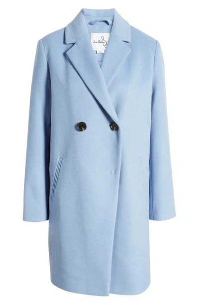 Sam Edelman Double Breasted Wool Blend Coat In Sky Blue