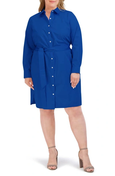 Shop Foxcroft Rocca Long Sleeve Popover Shirtdress In Royal Blue