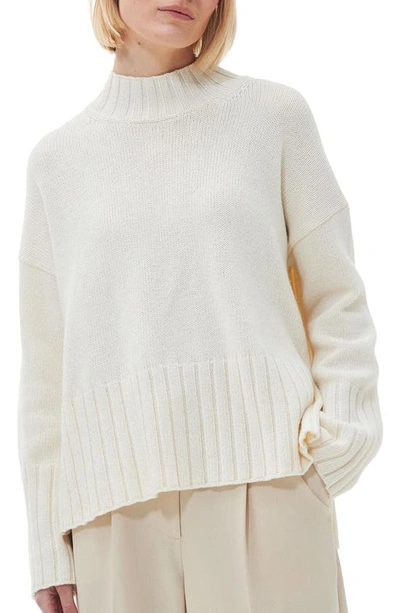 Shop Barbour Winona Cotton & Wool Blend Funnel Neck Sweater In Antique White
