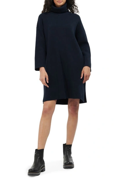Shop Barbour Stitch Long Sleeve Cotton Blend Rib Turtleneck Sweater Dress In Navy