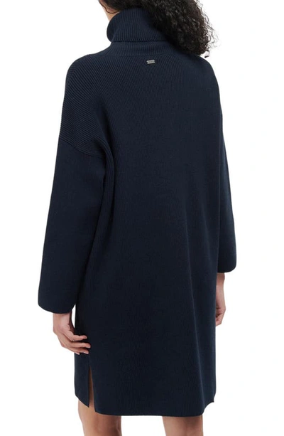 Shop Barbour Stitch Long Sleeve Cotton Blend Rib Turtleneck Sweater Dress In Navy