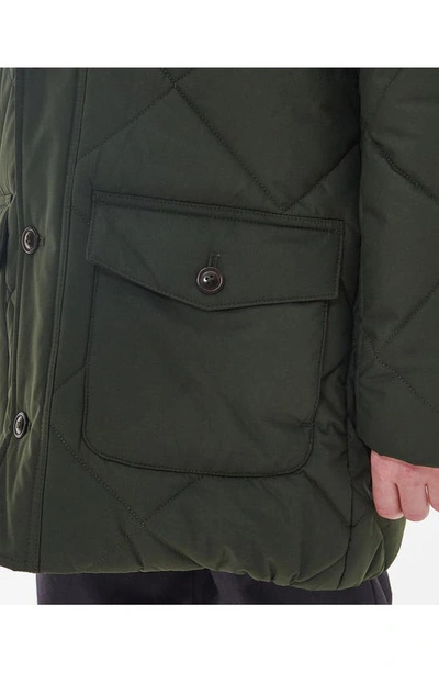 Shop Barbour Kids' Elmwood Quilted Hooded Jacket In Sage