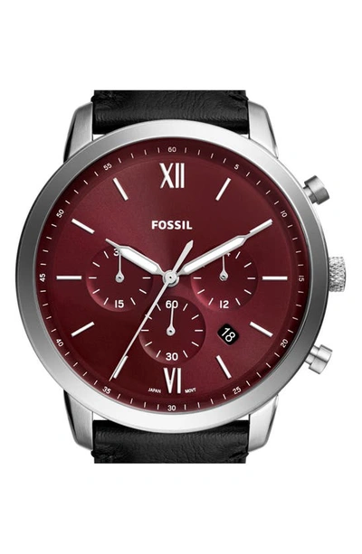 Shop Fossil Neutra Leather Strap Chronograph Watch, 44mm In Black
