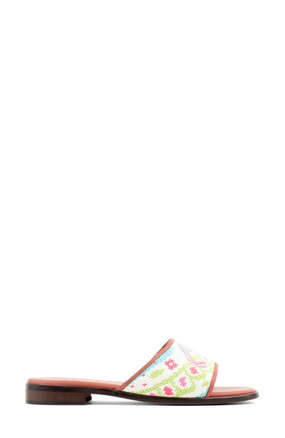 Bypaige Needlepoint Stitched Slide Sandal In Turq