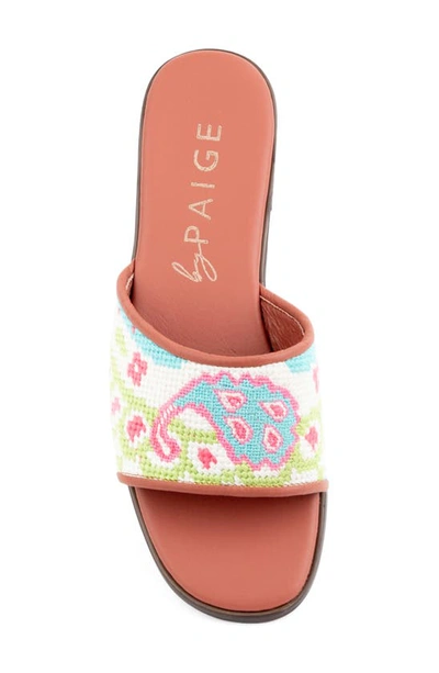 Bypaige Needlepoint Stitched Slide Sandal In Turq