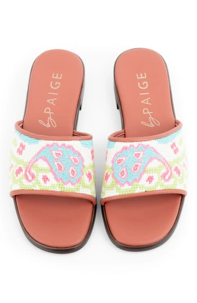 Shop Bypaige Needlepoint Stitched Slide Sandal In Turq