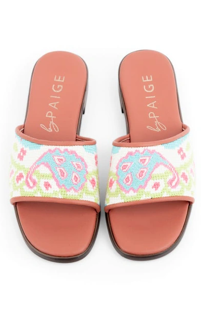 Bypaige Needlepoint Stitched Slide Sandal In Turq